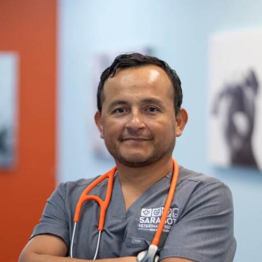 Dr. Aldo Wilson, veterinarian and owner, at the veterinary clinic in Sarasota
